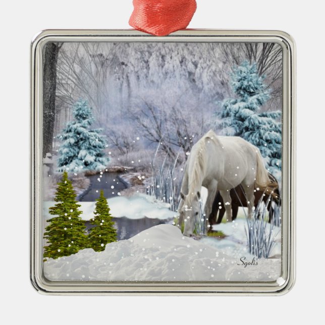 Winter Wonderland Horse Weihnachtsbaum Ornament Aus Metall (Vorne)