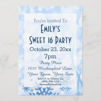 Winter Wonderland Ice Thema Blue Sweet 16 Geburtst Einladung