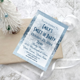 Winter Wonderland Ice Thema Blue Sweet 16 Geburtst Einladung