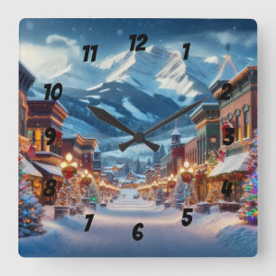 Winter Wonderland in Crested Butte, Colorado Quadratische Wanduhr