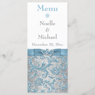 Winter Wonderland, Joined Hearts Wedding Menu Card Menükarte