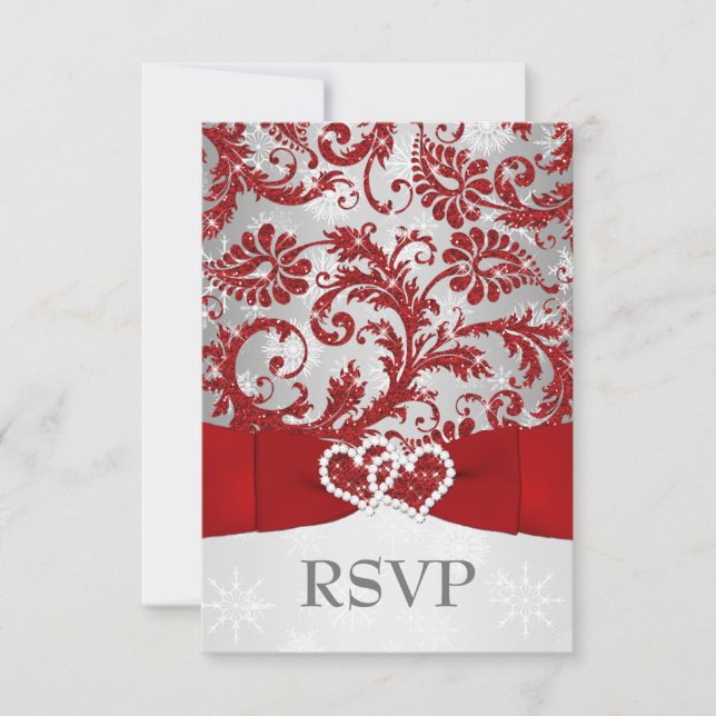 Winter Wonderland Joined Hearts Wedding RSVP - Red (Vorderseite)