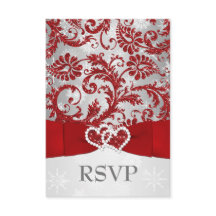 Winter Wonderland Joined Hearts Wedding RSVP - Red