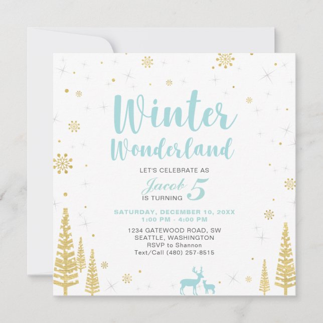 Winter Wonderland - Kindergeburtstag Einladung - J (Vorderseite)