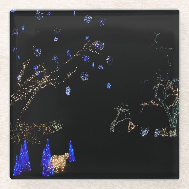 Winter Wonderland Lights Blau und Weiß Urlaub Glasuntersetzer (Vorderseite)
