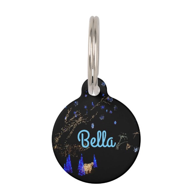 Winter Wonderland Lights Blau und Weiß Urlaub Haustiermarke (Vorderseite)