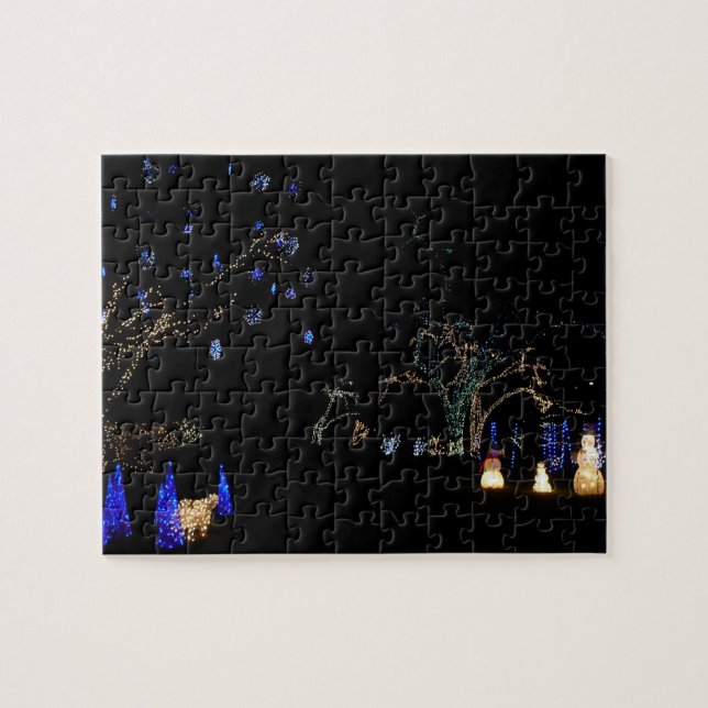 Winter Wonderland Lights Blau und Weiß Urlaub Puzzle (Horizontal)
