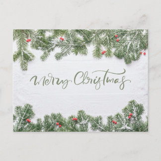 Winter Wonderland Merry Christmas Calligraphy Pine Feiertagspostkarte