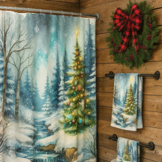 Winter Wonderland mit Weihnachtsbaum Duschvorhang