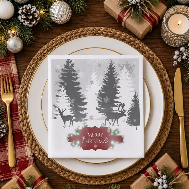 Winter Wonderland Paper Napkin - Rot Serviette (Red Winter Wonderland Paper Napkins)