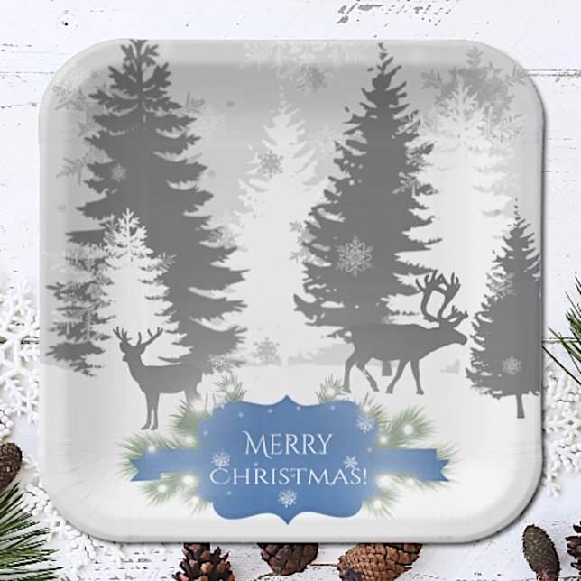 Winter Wonderland Paper Plate - Blue Pappteller (Blue Winter Wonderland Christmas Paper Plates)