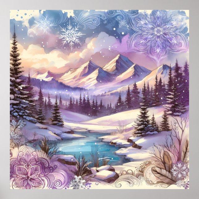 Winter Wonderland Patterns of Nature Mountain Lake Poster (Vorne)