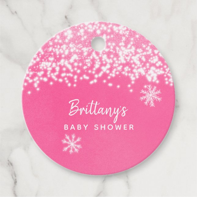 Winter Wonderland Pink Baby Dusche Geschenkanhänger (Vorderseite)