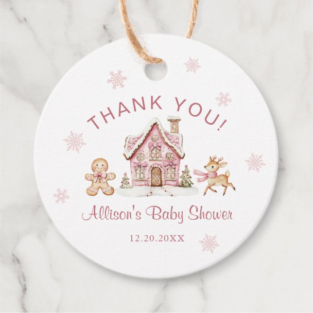 Winter Wonderland Pink Baby Shower Thank You Geschenkanhänger (Vorderseite)