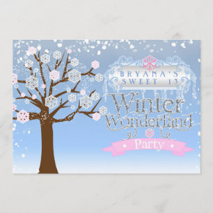Winter Wonderland Pink Geburtstagsfoto-Einladung Einladung