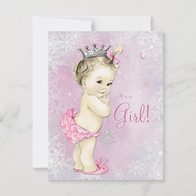 Winter Wonderland Pink Snowflake Babydusche Einladung (Vorderseite)