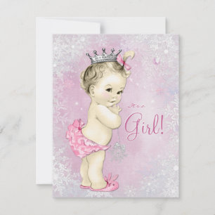 Winter Wonderland Pink Snowflake Babydusche Einladung
