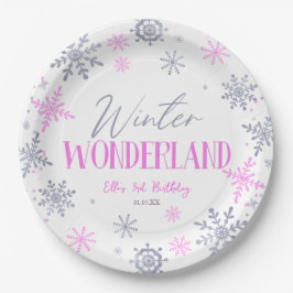 Winter Wonderland Pink Snowflake Birthday Party Pappteller
