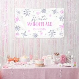 Winter Wonderland Pink Snowflake Geburtstagsparty Banner