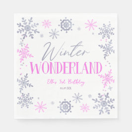Winter Wonderland Pink Snowflake Geburtstagsparty Serviette