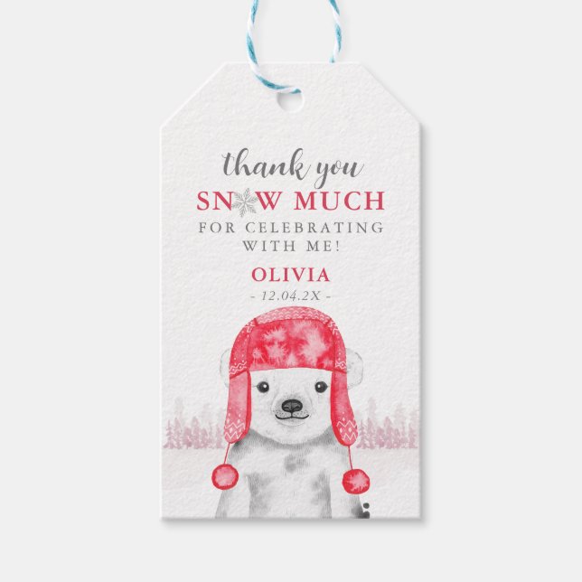 Winter Wonderland Polar Bea girl Favor thanks Gift Geschenkanhänger (Vorderseite)