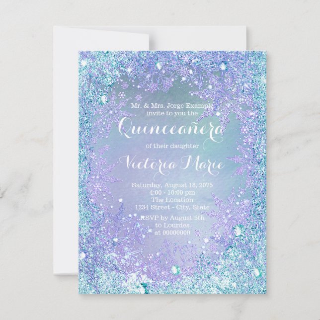 Winter Wonderland Pruple Aquamarin Quinceanera Einladung (Vorderseite)