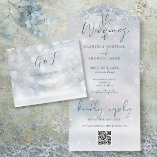 Winter Wonderland QR-Code Schnee-Hochzeit All In One Einladung
