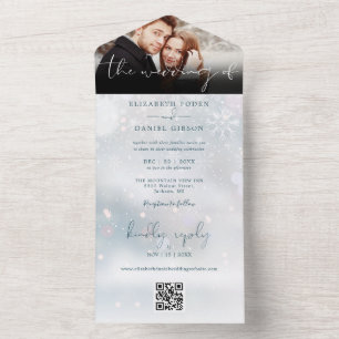 Winter Wonderland QR-Code Schnee-Hochzeitsfoto All In One Einladung