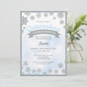 Winter Wonderland Quinceañera 15. Geburtstag Silbe Einladung