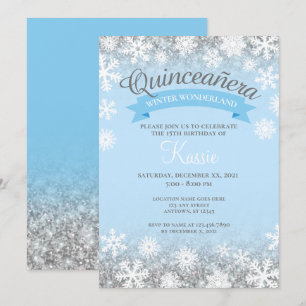Winter Wonderland Quinceañera 15. Geburtstag Silbe Einladung