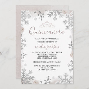 Winter Wonderland Quinceanera Silver Blush Einladung