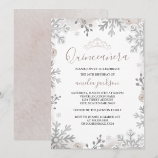 Winter Wonderland Quinceanera Silver Blush Einladung