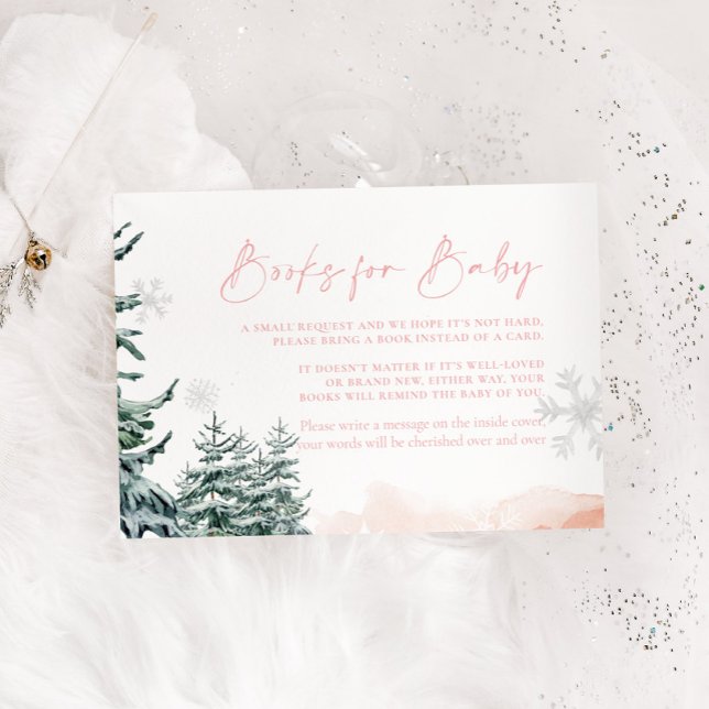 Winter Wonderland rosa Bücher für Kinderkarte Mitteilungskarte (Von Creator hochgeladen)