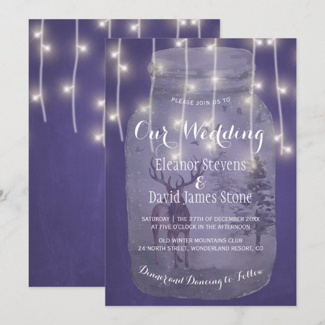 Winter Wonderland Rustic Mason Jar Lights Hochzeit Einladung (Vorne/Hinten)