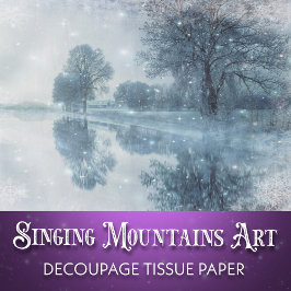 Winter Wonderland Schnee Wald und Teich Decoupage Seidenpapier