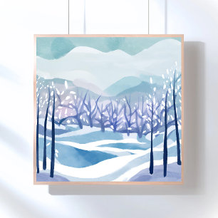 Winter Wonderland Schneeblaue Wasserfarbenmalerei Poster