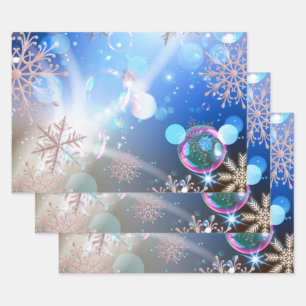 Winter Wonderland Schneeflocken Läden und Blasen Geschenkpapier Set