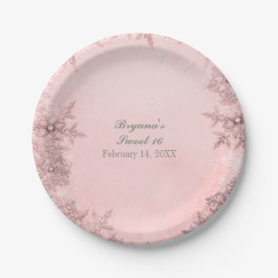 Winter Wonderland Schneeflocken Rosa Elegante Part Pappteller