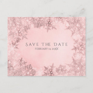 Winter Wonderland-Schneeflocken Rosa Save the Date Ankündigungspostkarte