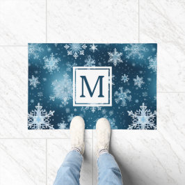 Winter Wonderland Schneeflocken Schneefall Blau Fußmatte