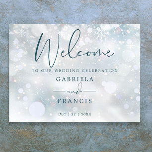 Winter Wonderland-Schneehochzeit-Willkommensschild Poster