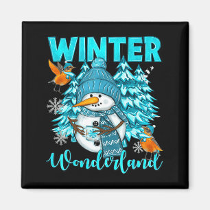 Winter Wonderland Schneemann und Schneeflocken Gem Magnet