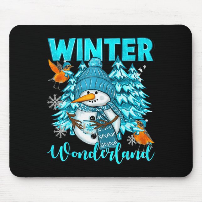 Winter Wonderland Schneemann und Schneeflocken Gem Mousepad (Vorne)