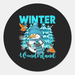Winter Wonderland Schneemann und Schneeflocken Gem Runder Aufkleber