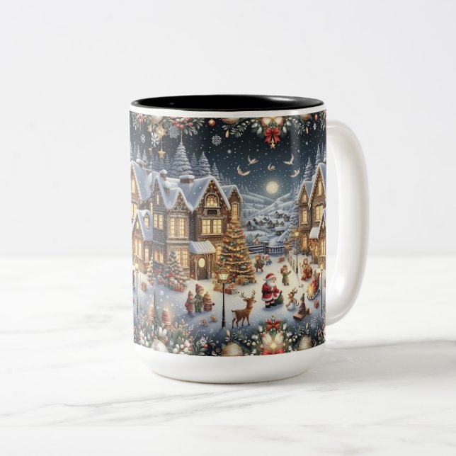Winter Wonderland Sieben: Gemütliche Weihnachts-Ma Zweifarbige Tasse (VorderseiteRechts)