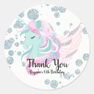 Winter Wonderland Silber Glitzer Einhorn Party Runder Aufkleber