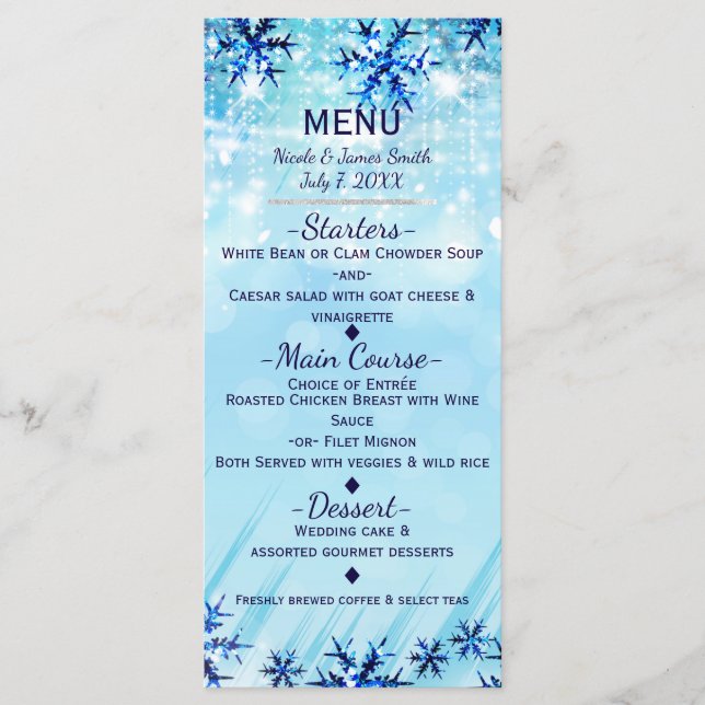 Winter Wonderland Silver & Blue Menu Card Menükarte (Vorderseite)