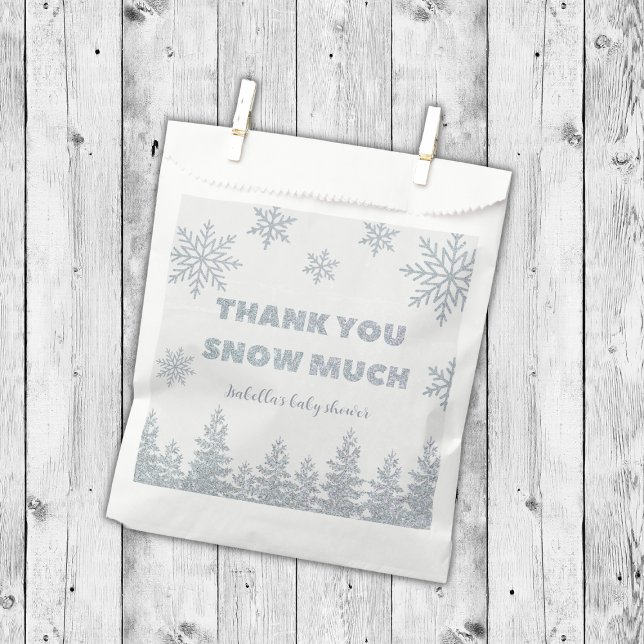 Winter Wonderland Silver Glitzer Babydusche Geschenktütchen (thank you snow much winter wonderland baby shower favors silver glitter woodland)