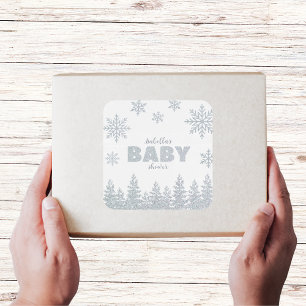 Winter Wonderland Silver Glitzer Babydusche Quadratischer Aufkleber