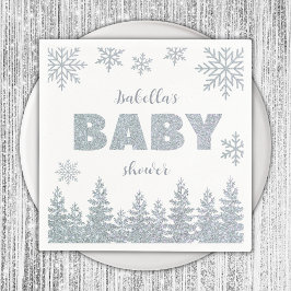 Winter Wonderland Silver Glitzer Babydusche Serviette